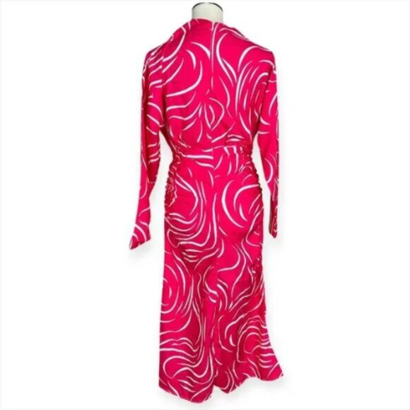 Shein Pink Zebra Printed Ruched Maxi Dress Mock Neck Satin Sz Small US‎ 4 - Picture 3 of 10